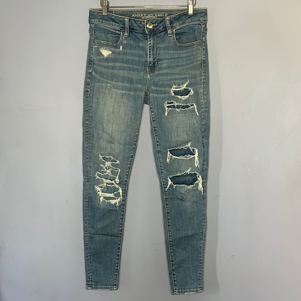 American Eagle Super Stretch X High Rose Jegging Denim Jeans Distressed